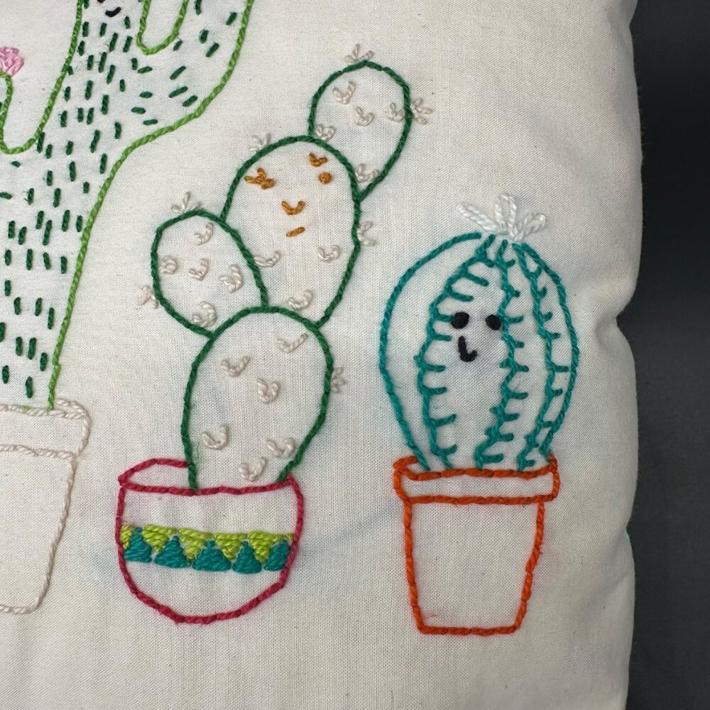 Handmade Embroidered Cactus Throw Pillow Kitschy Anthropomorphic Decorative - Picture 6 of 11